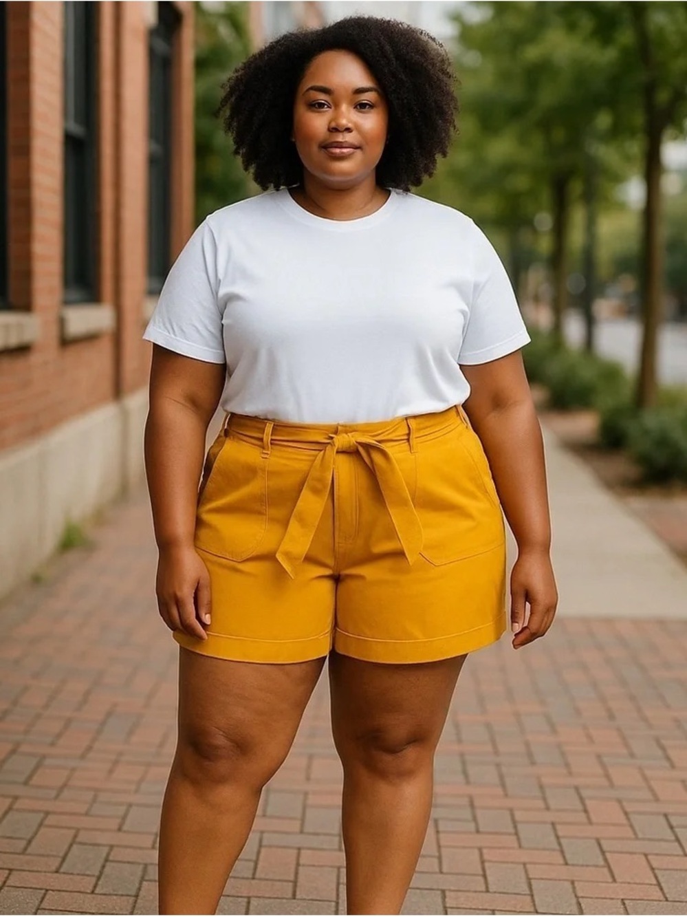 Cato | Plus Size Belted Shorts Golden Glow